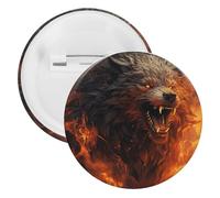 Wild Wolf in The Fire Tinplate Badge Personalized Round Brooch Large Craft Button Suitable for Teachers, Nurses, Doctors, Staff, Party Gift Accessories, 1Pcs, Plastic, plastics