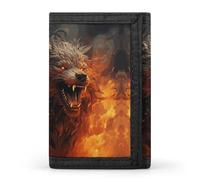 Wild Wolf in The Fire Trifold Wallet Slim Credit Card Holder Stylish Trifold Billfold Minimalist Front Pocket Friendly Purses