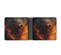 Wild Wolf in The Fire Wallet for Men & Women Ultra Slim PU Leather Bifold Wallet, Credit Card Holder for Travel