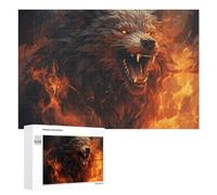 Wild Wolf in The Fire Wooden Puzzles for Adults 1000 PCS Unique Shape Puzzles Wall Art Home Decor for Puzzle Lovers, Family, Friend Creative Gift Toys