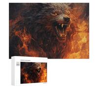 Wild Wolf in The Fire Wooden Puzzles for Adults 300 PCS Unique Shape Puzzles Wall Art Home Decor for Puzzle Lovers, Family, Friend Creative Gift Toys