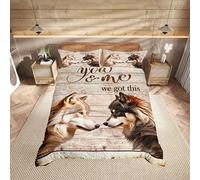 Wild Wolf Kids Duvet Cover Double Size,Wooden Plank Patchwork Rustic Farmhouse Bedding Set for Boys Girls Room Decor,Nature Wildlife Animals Brown Retro Comforter Cover 2 Pillowcases,No Comforter