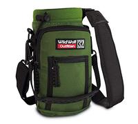 Wild Wolf Outfitters Water Bottle Carrier Holder with Adjustable Strap and 2 Pockets for Hands-Free Walking and Hiking | Green, 1 L