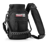 Wild Wolf Outfitters Water Bottle Carrier Holder with Adjustable Strap and 2 Pockets for Hands-Free Walking and Hiking | Black, 1 L