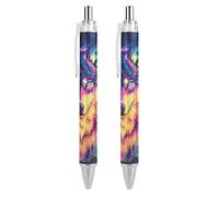 Wild Wolf Watercolor Ballpoint Pen for Men Women 2 PCS | Funny Retractable Medium Point 0.5mm Pen with Soft Grip Smooth Writing