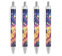 Wild Wolf Watercolor Ballpoint Pen for Men Women 4 PCS | Funny Retractable Medium Point 0.5mm Pen with Soft Grip Smooth Writing
