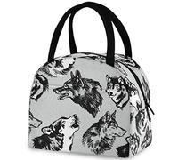 Wild Wolves Hand Drawn Insulated Lunch Bag, Reusable Multi-Pocket Container Handle Cooler Tote Bag for Women&Men School Work Picnic Outdoor Travel