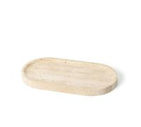 WILD WORKS Natural Travertine Oval Tray - 100% Real Stone Handcrafted, Modern Multi-Purpose Decorative Organizer for Kitchen, Bathroom, Living Room Home Decor