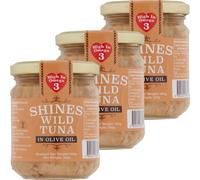 Wild Yellowfin Tuna in Olive Oil - 3 x 185g Glass Jar - Low Carb - Ideal for Keto Diet - LCHF - Hand Filleted - No Gluten - High in Omega 3 - Low in Salt - by Shines