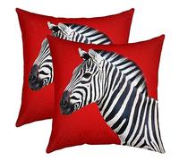 Wild Zebra Pillow Covers 18"x18" Set of 2,Jungle Wild Animals Geometric Stripe Black White Reversible Throw Pillow Covers Cases,Farmhouse Style Red Print Square Cushion Covers Set for Bedroom