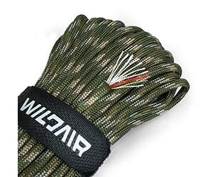 WILDAIR Paracord Survival Paracord Parachute Fire Cord Survival Ropes 4-in-1 5/32" Diameter U.S. Military Type III with Integrated Fishing Line, Fire-Starter Tinder