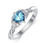 Wildari Celtic Trinity Knot Ring for Women 925 Sterling Silver Irish Claddagh Ring with Heart Natural Moss Agate Birthstone Delicate Promise Ring Anniversary Ring Irish, Size 7, Blue Sapphire