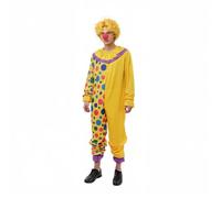 Wildarms Classic Circus Clown Jumpsuit - Multi-colored Polka Dot Costume with Integrated Ruffles at Neckline (Built-in Neckline Ruffles)