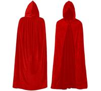 Wildarms Stunning Gothic Velvet Hooded Cloak - Witch, Vampire or Magician - Halloween, Christmas, Cosplay, Dances and Costume Parties (Red, 140 cm)
