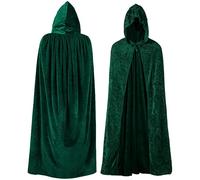 Wildarms Stunning Gothic Velvet Hooded Cloak - Witch, Vampire or Magician - Halloween, Christmas, Cosplay, Dances and Costume Parties (Green, 90cm)
