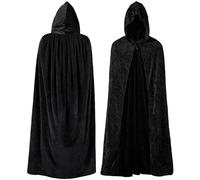 Wildarms Stunning Gothic Velvet Hooded Cloak - Witch, Vampire or Magician - Halloween, Christmas, Cosplay, Dances and Costume Parties (Black, 140 cm)