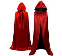 Wildarms Vampire Long Cape with Colorful Hood - Halloween Parties, Birthday and Carnival (Red, 140cm)