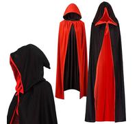 Wildarms Vampire Long Cape with Colorful Hood - Halloween Parties, Birthday and Carnival (Red and Black Double-Sided, 140cm)
