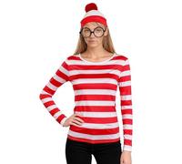 Wildarms Wally Complete Costume! Red/White Striped Shirt + Glasses + Hat - Trump at Halloween, Cosplay and Adult Parties (S/M)