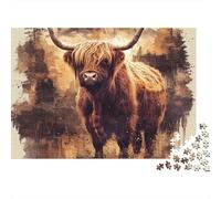 WildCattleMountainScene 1000-Piece Jigsaws Puzzles HighlandCowArt Challenging Puzzle Games for People with Stress And Anxiety 52x38cm/1000pcs