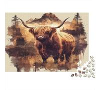 WildCattleMountainScene Colourful Highland Cow Double Exposure Art 1000 Pcs Jigsaw Puzzles Adults Brain Development Classic Educational Games 70x50cm/1000pcs