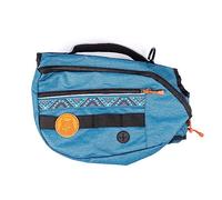 Wilderdog Dog Backpack with Built in Harness and Back-Mounted D-Ring Leash Attachment, Handle, Two Saddlebags with 4 Total Pockets, Built in Poop Bag Dispenser (Pacific Blue, Large)
