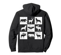 Wilderness Animal Silhouette Grid Bear Deer Wolf Moose Eagle Pullover Hoodie