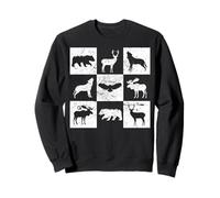 Wilderness Animal Silhouette Grid Bear Deer Wolf Moose Eagle Sweatshirt