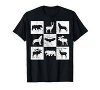 Wilderness Animal Silhouette Grid Bear Deer Wolf Moose Eagle T-Shirt