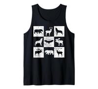 Wilderness Animal Silhouette Grid Bear Deer Wolf Moose Eagle Tank Top