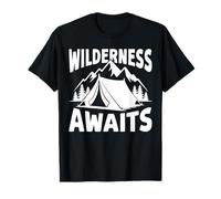 Wilderness Awaits Adventure Trip Mountain Trail Hiking Camp T-Shirt