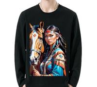 Wilderness Colorful Horse 3D Print Women's Men's T-Shirt Casual O-Neck Long Sleeve Workout Fall Pullover Tops