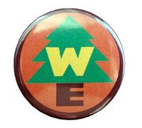 Wilderness Explorer Scout Camping Badge, 38mm Round Button Pin, Orange and Green