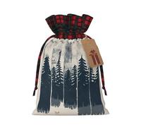Wilderness Fox Art Print Christmas Candy Bags,Holiday Party Color-Blocked Drawstring Bags,Drawstring Snack Bags