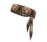 Wilderness Looking Tiger Head Patterned Sports Head Scarf Unisex Sweat Absorbing Headband for Tennis Volleyball Jogging Yoga