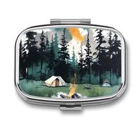 Wilderness Nature Camping Pill Box Travel Pill Organizer 2 Compartment Weekly Pill Case with Mirror A Day Medicine Container Medicine Organizer for Purse, Pocket, Or Wallet