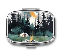 Wilderness Nature Camping Pill Case for Travel, Rectangle Metal Pill Organizer with 2 Compartments, Portable Daily Medicine Box for Purse, Wallet