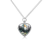 Wilderness Nature Camping Urn Necklaces for Ashes Personalized Human Pet Cremation Jewelry Customized Keepsake Locket Pendant with Filling Kit Memorial Gift for Dog Cat Lover Women Men(Heart)
