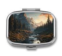 Wilderness Pill Box 2 Compartment - Small Metal Medicine Organizer Portable Pill Case for Purse Pocket Travel Vitamin Organizer for Men Women, BPA-Free