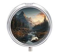 Wilderness Round Pill Box Cute Small Fish Oil Cases Portable 3 Compartment Pill Boxes Round Pill Case with Mirror for Vitamins Medication Supplements Gift