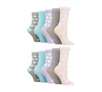 Wildfeet 10 Pairs Ladies Bamboo Crew Socks with Patterns - 4-8 UK - Flowers Pastel