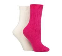 Wildfeet 2 Pack Ladies Cashmere Wool Bed Socks for Sleep - Wine/Cream - 4-8 UK