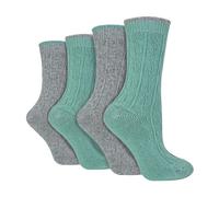 Wildfeet 4 Pack Ladies Cable Knit and Lurex Glitter Socks for Sparkling Style and Comfort - 4-8 UK - Grey/Green