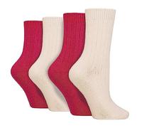 WILDFEET 4 Pack Ladies Cashmere Boot Socks Breathable Ribbed Crew Wool Bed Socks for Women (4-8, Cream/pink)