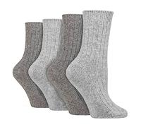 WILDFEET 4 Pack Ladies Cashmere Boot Socks Breathable Ribbed Crew Wool Bed Socks for Women (4-8, Grey)