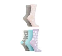 Wildfeet 5 Pack Ladies Jacquard Patterned Crew Socks - 4-8 UK - Flowers Pastel