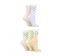 Wildfeet 5 Pack Ladies Jacquard Patterned Crew Socks - 4-8 UK - Spots Pastel