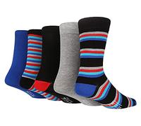 WILDFEET Mens Pattern Bamboo Fiber Socks | 5 Pair Multipack 6-11 | Sockshop Colourful Dress Socks (7-11, Blue/Black Stripe)