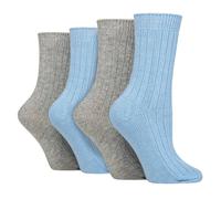 Wildfeet Women's 4 Pack Cashmere Boot Socks | Breathable Cosy Ribbed Wool Bed Socks in Blue | Size: 4-8 Wildfeet Blue 4-8