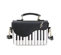 WILDFINDING Piano Guitar Music Notes PU Leather Shoulder Tote Bag Purse Crossbody Handbag for Women Girls, Black, 14 cm